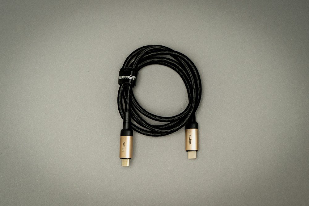Coiled black USB-C cable